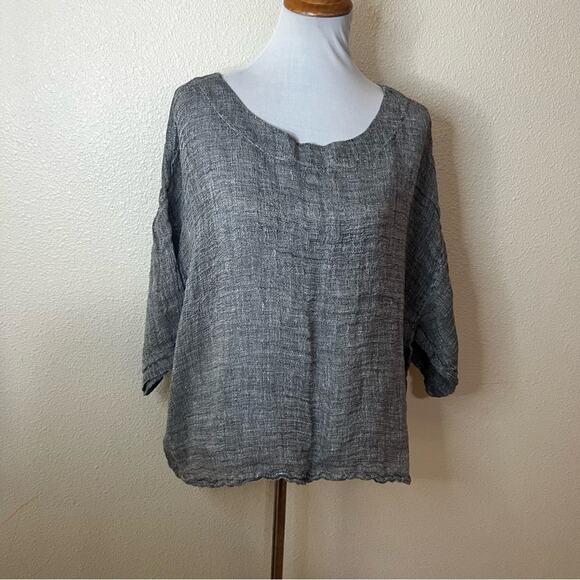 J Jill purejill grey boxy linen blouse LARGE - Picture 6 of 6